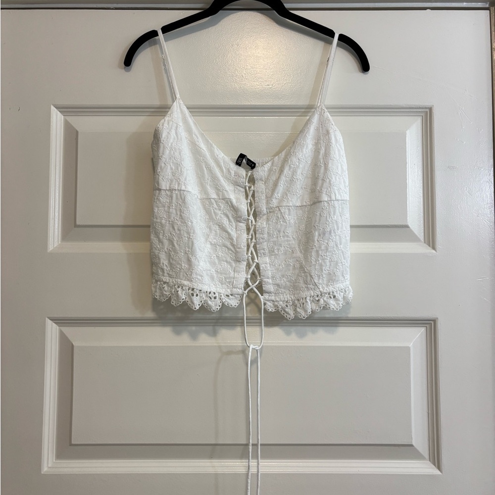 Zara tie front tank with lace detail